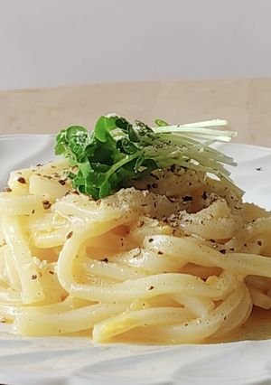 包丁なし☆冷凍うどん☆昼食☆カルボナーラ-レシピのメイン写真