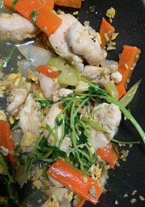 豆苗と鶏の炒め物（鶏ガラみりん-レシピのメイン写真