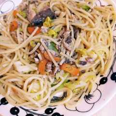 รูปของ 簡単に♪サバ缶とキャベツの和風パスタ