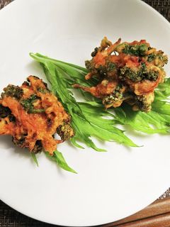 簡単1品!パセリと人参のかき揚げ!水菜添-レシピのメイン写真