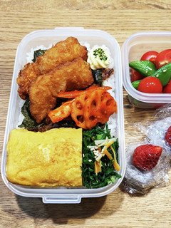 旦那弁当!ロピアの鶏天のり弁!即席苺大福-レシピのメイン写真