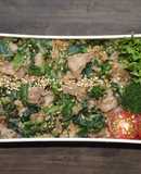 レンジで簡単★豚肉とニラのごま和え丼弁当
