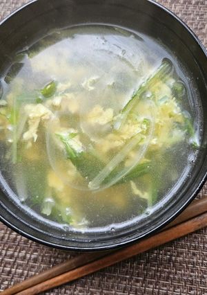 簡単!水菜と新玉ねぎの中華風かき玉汁!-レシピのメイン写真