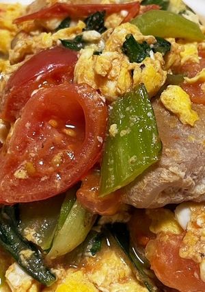 トマ卵中華炒め（青梗菜と鶏もも肉入り）-レシピのメイン写真