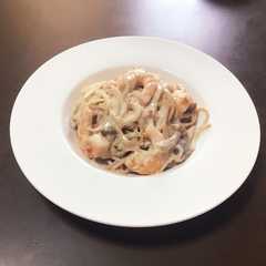 A picture of 低カロリー☆エビのクリームパスタ.