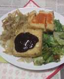 網焼き絹厚揚げ＋春キャベツ新玉オイル炒め