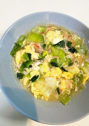 青梗菜とカニカマふんわりたまごあんかけ-レシピのメイン写真