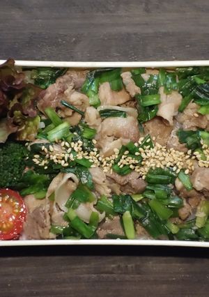 電子レンジで簡単★豚肉とニラの丼弁当-レシピのメイン写真