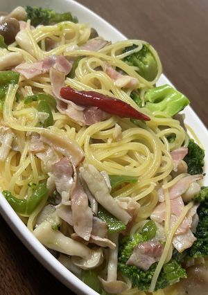 ワンパンで緑のペペロンチーノ-レシピのメイン写真