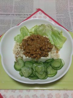 きゅうり春キャベツ塩もみ+納豆載せ冷奴-レシピのメイン写真