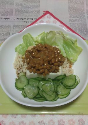 きゅうり春キャベツ塩もみ+納豆載せ冷奴-レシピのメイン写真