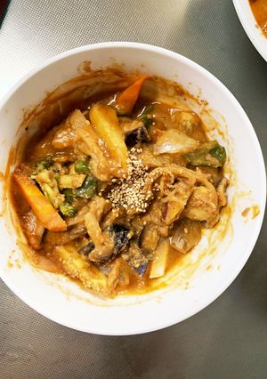 簡単きな粉トマト味噌味ツナ根菜茄子野菜炒-レシピのメイン写真