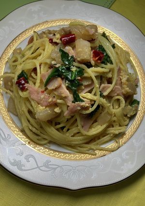 ハムとじゃがとほうれん草のペペロンチーノ-レシピのメイン写真