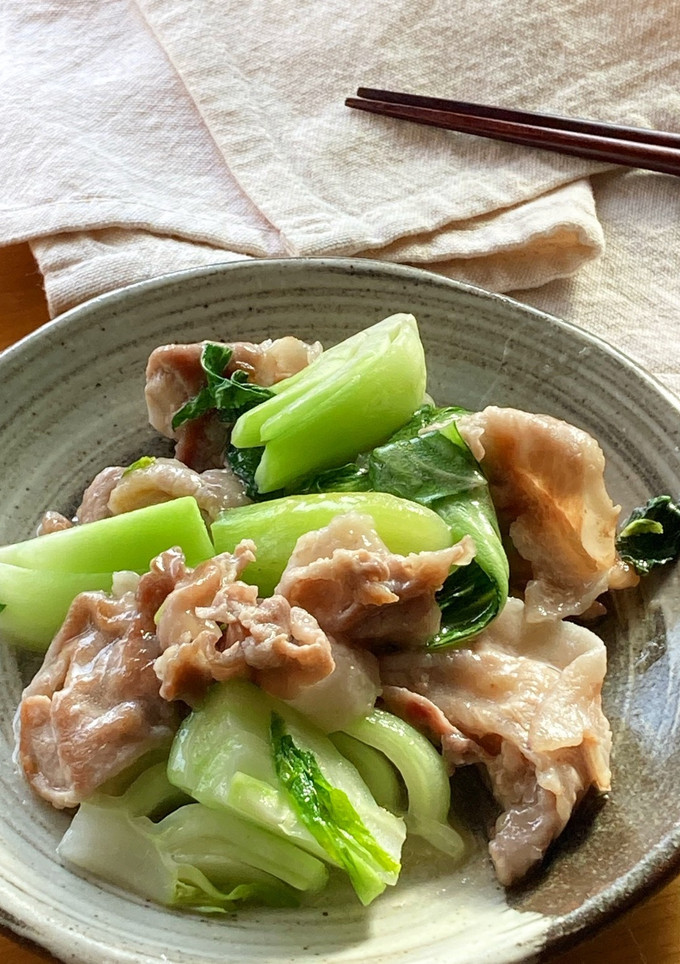 つるんつるん＊豚こまと青梗菜の塩炒め-レシピのメイン写真