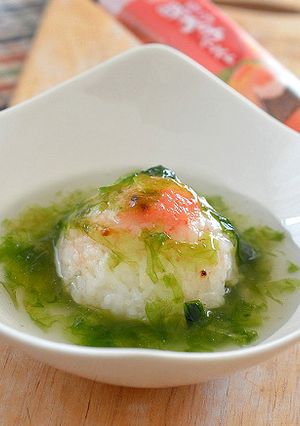 明太子の焼きおにぎりのあおさスープ掛け♪-レシピのメイン写真
