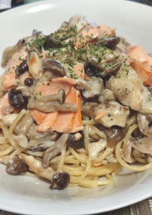 超簡単！鮭ときのこのクリームパスタ！-レシピのメイン写真