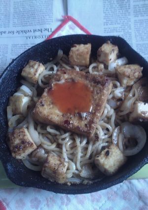 網焼き絹厚揚げ新玉アヒージョ炒焼きうどん-レシピのメイン写真