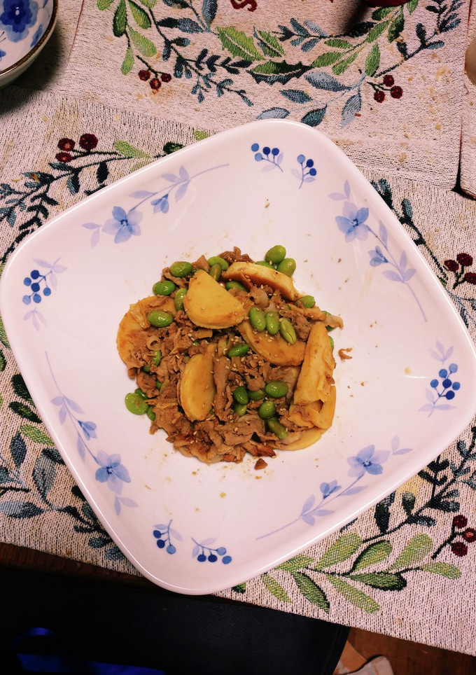 豚もも肉とタケノコと枝豆を焼肉のタレで！-レシピのメイン写真