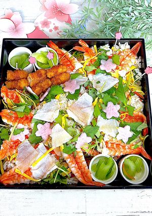 春のお祝いに！小鯛と海老のカラフル寿司-レシピのメイン写真