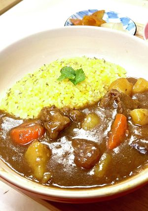 炒めターメリックライスと牛スジカレー-レシピのメイン写真