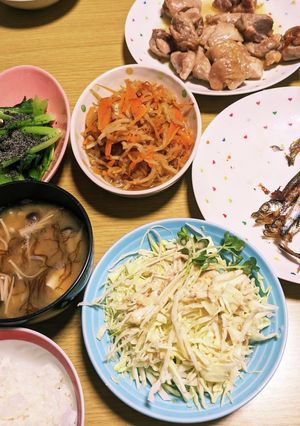 覚書4/8ししゃも鶏肉塩コショウ焼き献立-レシピのメイン写真