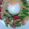 アスパラ★ベーコン★トマト★温泉卵パスタ