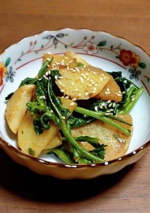 ジャガイモとのらぼう菜のカレーソテー-レシピのメイン写真
