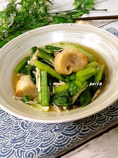 レンジで簡単♪小松菜と焼き麩の煮びたし-レシピのメイン写真