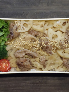 電子レンジで簡単★豚肉とレンコンの丼弁当-レシピのメイン写真
