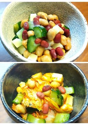 酢小豆・糠漬け胡瓜・8㎜新生姜＋納豆　味変キムチ-レシピのメイン写真