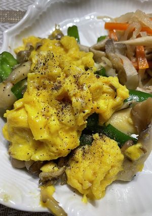 【簡単副菜】スピード舞茸ピーマン卵-レシピのメイン写真