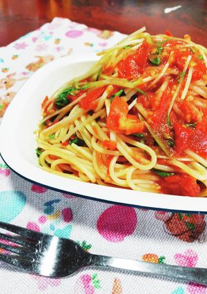 水菜とトマトのパスタ-レシピのメイン写真