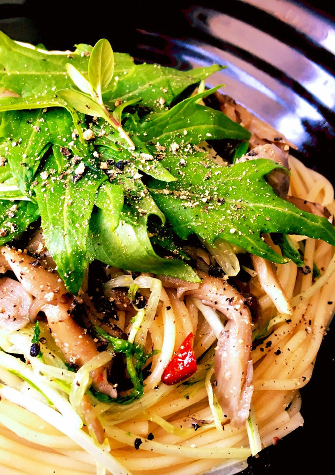 揚げ焼き風 舞茸と水菜のヘルシーパスタ-レシピのメイン写真