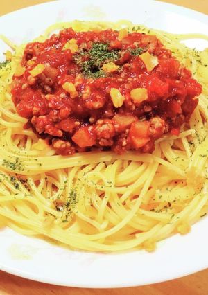 春のポテトミートトマトソースパスタ-レシピのメイン写真