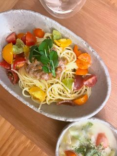簡単15分♪トマトと納豆のクリームパスタ-レシピのメイン写真