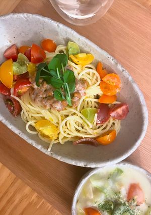 簡単15分♪トマトと納豆のクリームパスタ-レシピのメイン写真