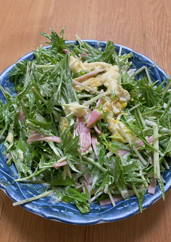 水菜とハムと卵のわさびマヨネーズ和え-レシピのメイン写真