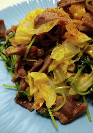 簡単！砂肝と白菜と豆苗　塩コショウ炒め-レシピのメイン写真