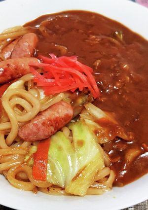 超簡単！焼きうどんにレトルトカレー！！-レシピのメイン写真