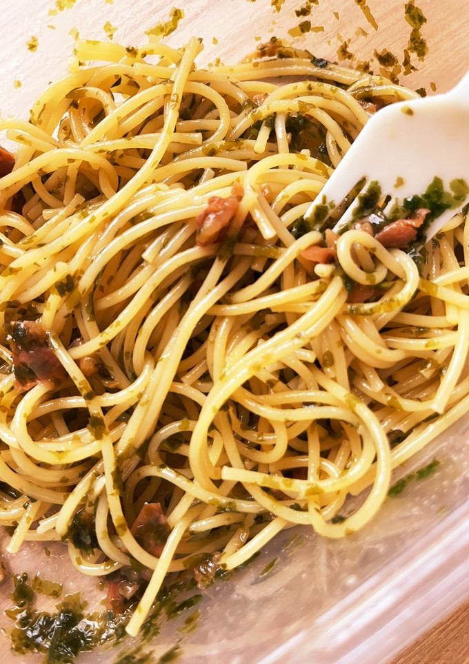 レンチン　和風パスタ　梅　あおさ-レシピのメイン写真