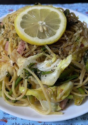 スパゲティ菜の花と春キャベツのレモン風味-レシピのメイン写真
