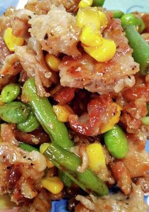 簡単♪豚こま切れ肉と冷凍いんげんの炒め物-レシピのメイン写真