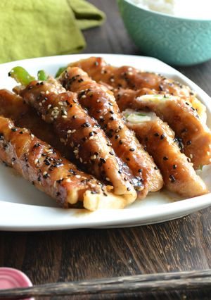 みそ照り♪たけのことピーマンの豚肉巻き-レシピのメイン写真