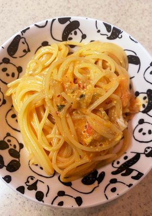 おやつパスタ・キムチ入りカルボナーラ風-レシピのメイン写真