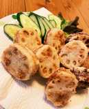 ☆鶏ももひき肉のレンコンのはさみ揚げ☆