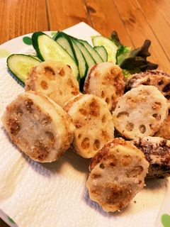 ☆鶏ももひき肉のレンコンのはさみ揚げ☆-レシピのメイン写真