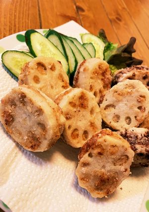 ☆鶏ももひき肉のレンコンのはさみ揚げ☆-レシピのメイン写真