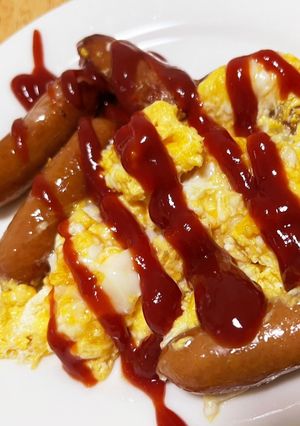 スクランブルエッグソーセージのケチャップ-レシピのメイン写真