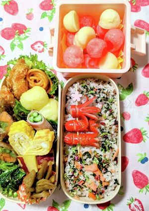 お弁当♪女子中学生☆えびフライ＆肉巻き-レシピのメイン写真