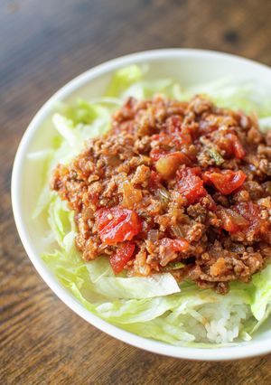 簡単！ひき肉とトマト缶でハンバーグ丼-レシピのメイン写真